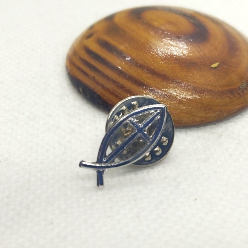 Silver cross Jesus fish‎ shaped brooch